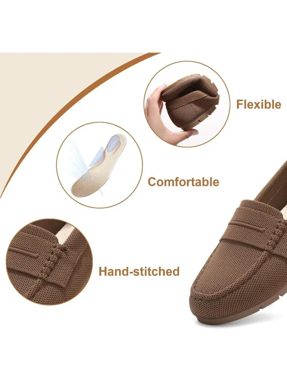 Women's Light Coffee Comfortable Slip on Dressy Casual Walking Loafer Flat Shoes